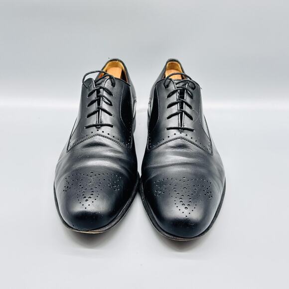 A Testoni Shoes Mens 9 Black Leather Oxford Cap Toe Brogue Slip On Dress main image 6
